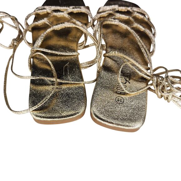 Rouge Metallic Gold Lace Up Sandals Summer Resort Vacation Beach 11 - Picture 4 of 6